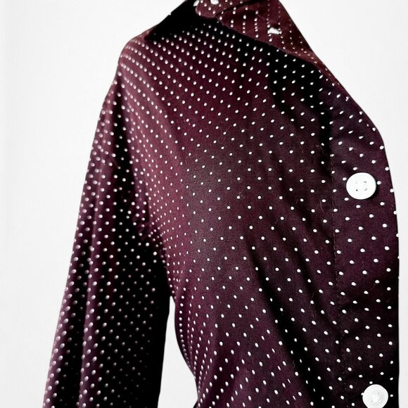 H&M Burgundy Red Button Down Polka Dot Print Shirt Top Size S - Picture 6 of 6